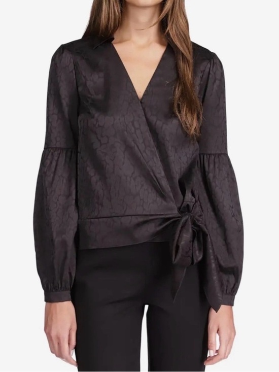 MICHAEL Michael Kors Tops - MICHAEL Michael Kors Black Satin Wrap Tie Blouse
